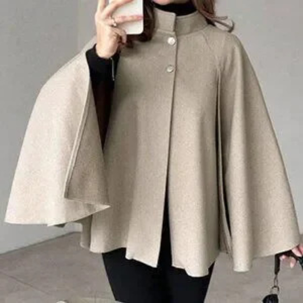 Khaki Elegant Women's Cape Sleeve Cardigan Overcoat